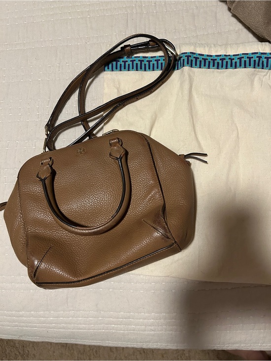 Tory Burch Handbags - Tory Burch Brown Pebbled Leather Satchel Crossbody Bag